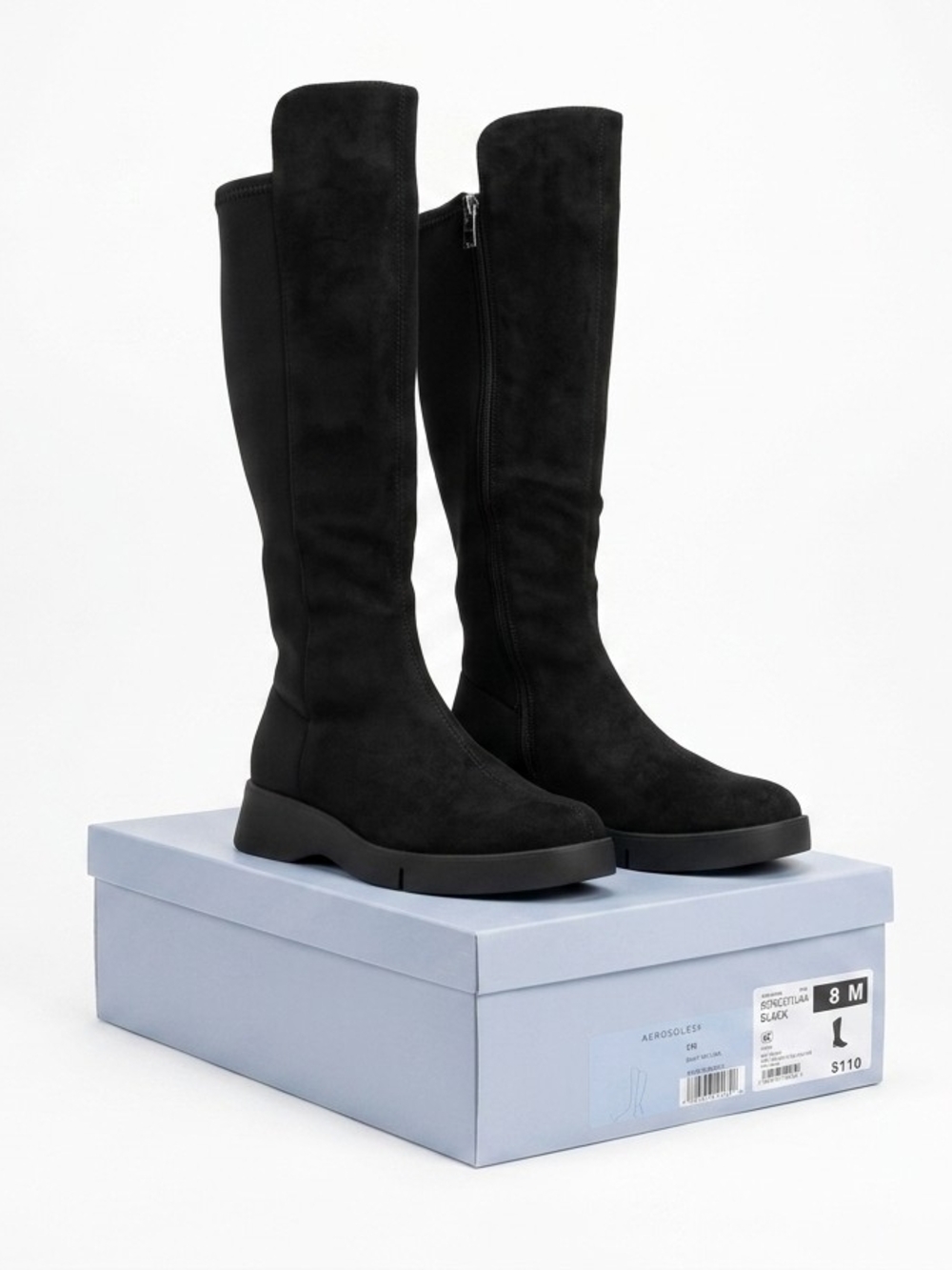 Sze 8 Aerosoles legant And Comfortable Women’s Tall Black Suede-Look Knee Boots.